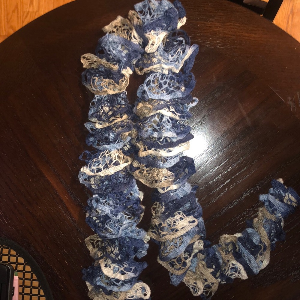 Blue Toned Crochet Knit Scarf